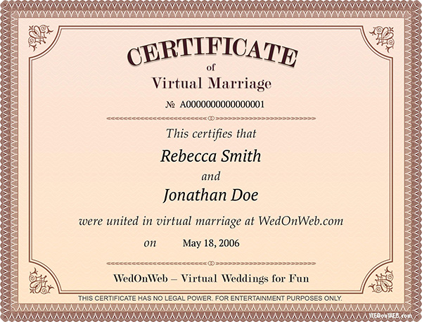 WedOnWeb Virtual Wedding Certificate Example